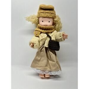 Waldorf Dolls Vinyl 9”hand Made Knitted Sweater Purse Hat Mauve Dress